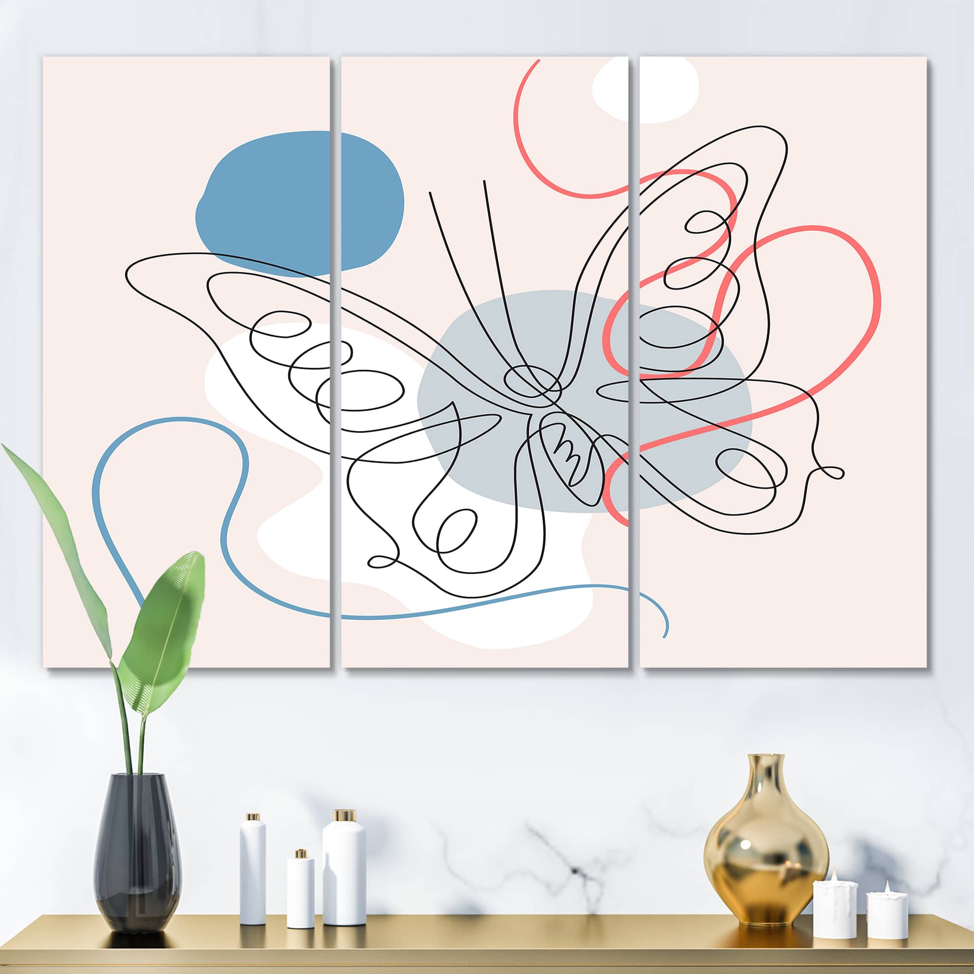 Designart - Butterfly One Line Drawing On Cubism Shapes III